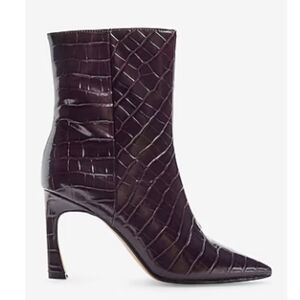 Express Faux Leather Comma Heel Booties - dark purple croc